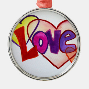 Love Heart Rings Word Art Ornament