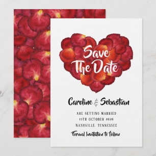 Love Heart Rose Petals Save the Date Card