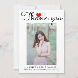 Love Heart Script Class of 2023 Graduation Photo Thank You Card