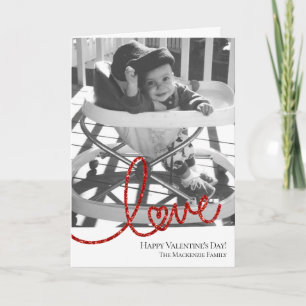 Love Heart Script Modern Red and White Photo Holiday Card