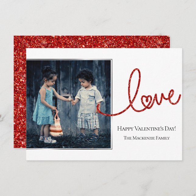 Love Heart Script | Modern Red and White Photo Holiday Card (Front/Back)