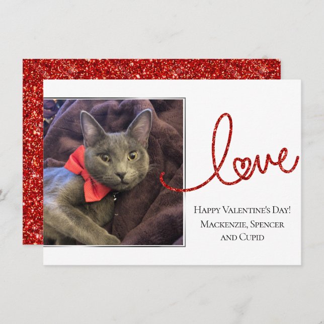Love Heart Script | Modern Red and White Photo Holiday Card (Front/Back)