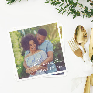 Love Heart Script Personalised Wedding Photo Napkin