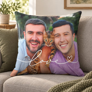 Love Heart Script Photo Couple White Cushion