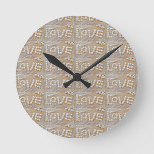 Love Heart Sea Shell Beach Hearts Seashells Summer Round Clock