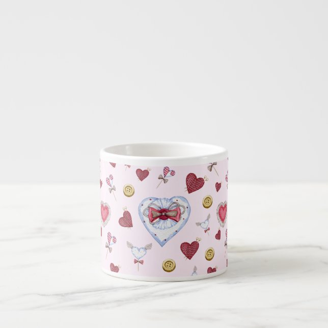 Love Heart Sewing Watercolor           Espresso Cup (Front)