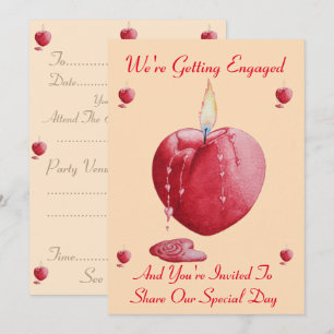 love heart shaped candle engagment invitation