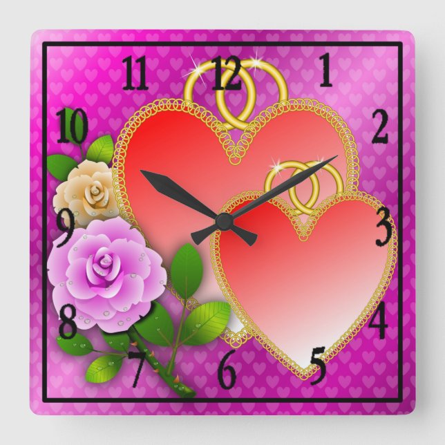 Love Heart Shapes-20362 Square Wall Clock (Front)