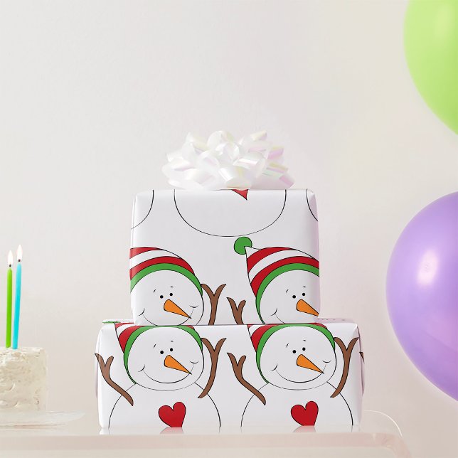 Love Heart Snowman Wrapping Paper (Creator Uploaded)