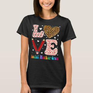 Love Heart Social Worker Crew Leopard Plaid Valent T-Shirt
