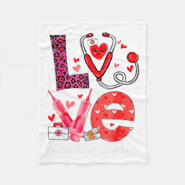 Love Heart Stethoscope Healthcare Worker Funny Val Fleece Blanket (Front)
