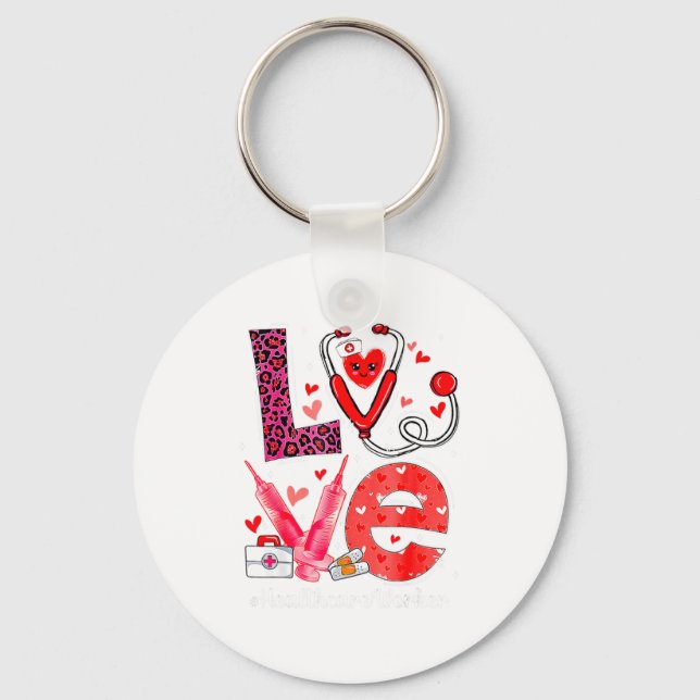 Love Heart Stethoscope Healthcare Worker Funny Val Key Ring (Front)