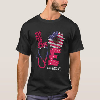 Love Heart Stethoscope Nurse Life 4Th Of July 2022 T-Shirt