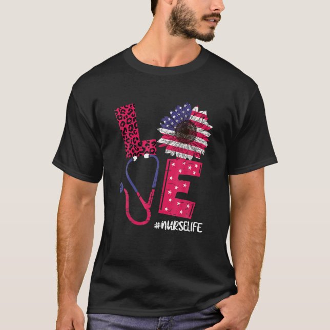 Love Heart Stethoscope Nurse Life 4Th Of July 2022 T-Shirt (Front)