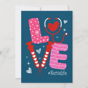 LOVE Heart Stethoscope Nurse Life Funny Nurse Holiday Card