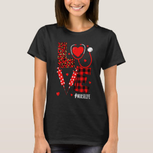 Love Heart Stethoscope Nurse Life Leopard Valentin T-Shirt