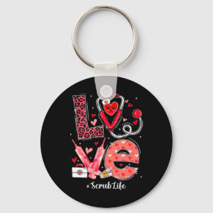 LOVE Heart Stethoscope Scrub Life Funny Nurse Vale Key Ring