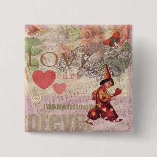 Love Heart Sweetheart Valentine Cherub 15 Cm Square Badge