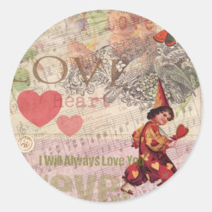 Love Heart Sweetheart Valentine Cherub Classic Round Sticker