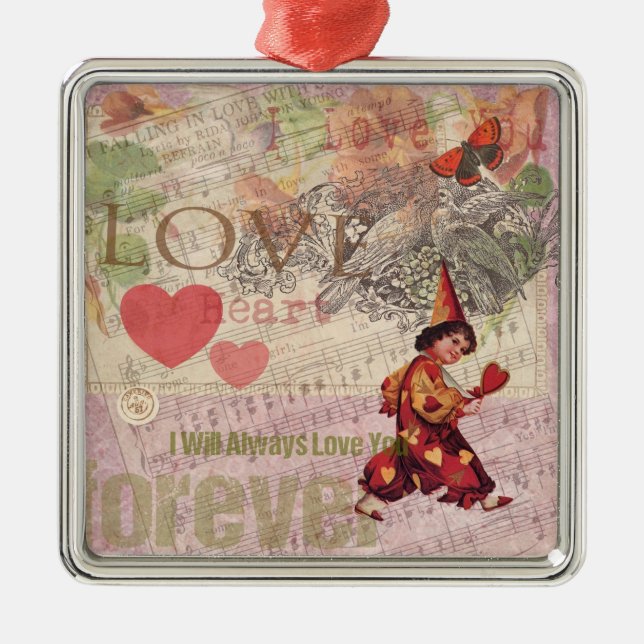 Love Heart Sweetheart Valentine Cherub Metal Tree Decoration (Front)