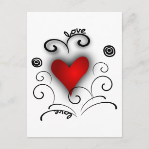 Love Heart Swirl - Red And Black With Effects Postcard
