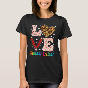 Love Heart Teacher Trainer Leopard Plaid Red Valen T-Shirt