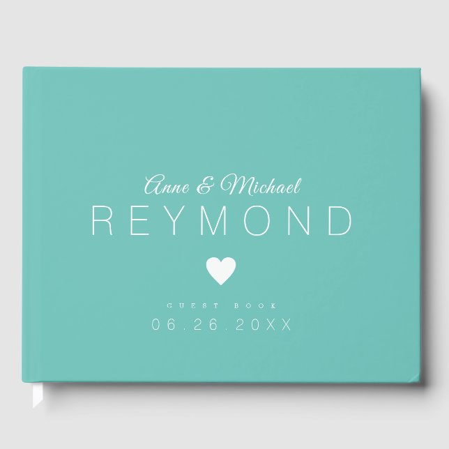 Love heart teal blue wedding guest book (Front)