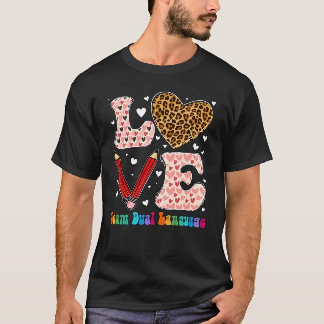 Love Heart Team Dual Language Leopard Plaid Valent T-Shirt (Front)