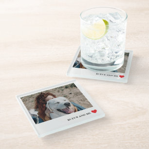 Love Heart Text and Photograph Glass Coaster
