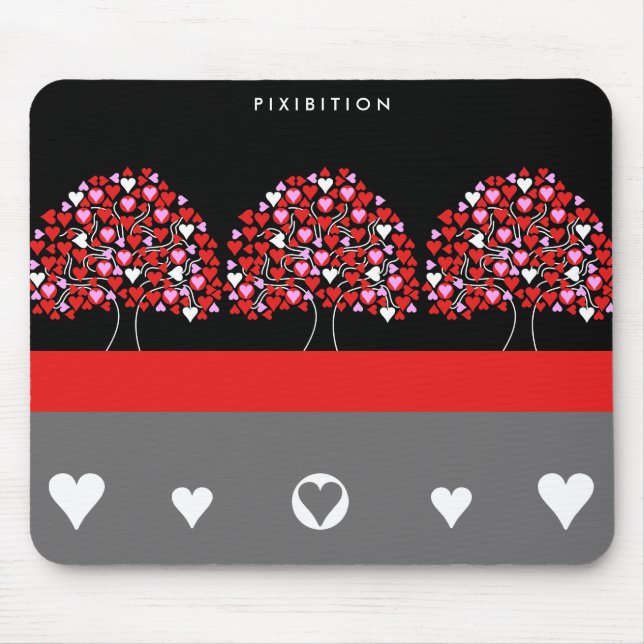 Love Heart Tree Red Black White Mousepad (Front)