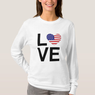 LOVE Heart USA Flag Red White and Blue T-Shirt