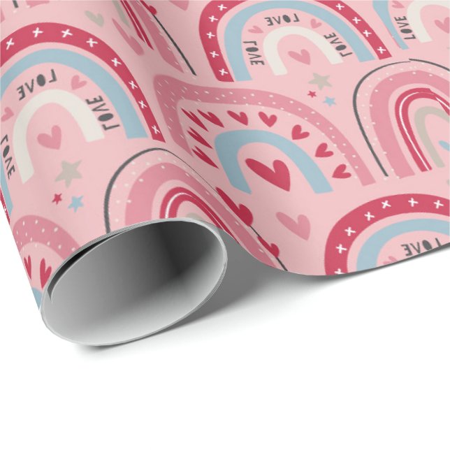 Love Heart Valentines Day Rainbow  Wrapping Paper (Roll Corner)