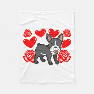 Love Heart Valentines Day Roses French Bulldog Bo  Fleece Blanket