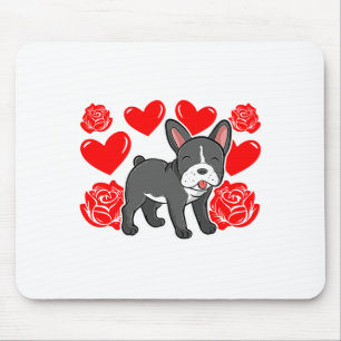 Love Heart Valentines Day Roses French Bulldog Bo  Mouse Pad