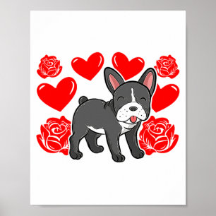 Love Heart Valentines Day Roses French Bulldog Bo  Poster
