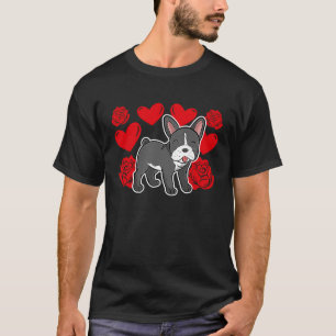Love Heart Valentine's Day Roses French Bulldog Bo T-Shirt