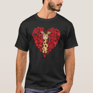 Love Heart Valentine's Day Roses Giraffe Boys Kids T-Shirt