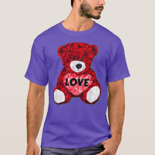 Love Heart Vday Valentines Teddy Bear Red Mosaic T-Shirt