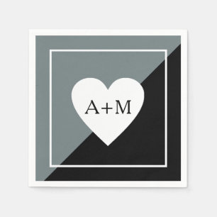 Love Heart Wedding Elegant grey/black  Napkin