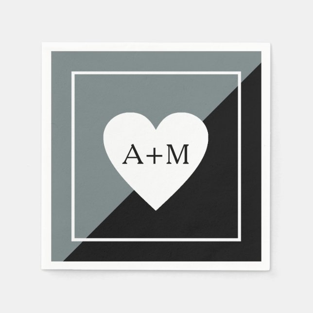 Love Heart Wedding Elegant grey/black  Napkin (Front)