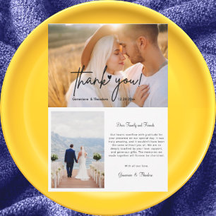 Love Heart Wedding Photo Chic Script Personalised Thank You Card