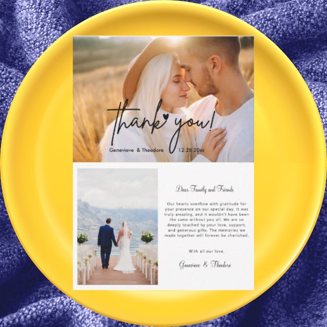 Love Heart Wedding Photo Chic Script Personalised Thank You Card (Creator Uploaded)