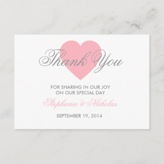 Love heart wedding thank you card