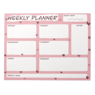 Love Heart Weekly Planner  Notepad