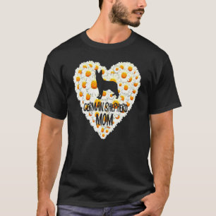 Love Heart White Daisy Flowers German Shepherd T-Shirt