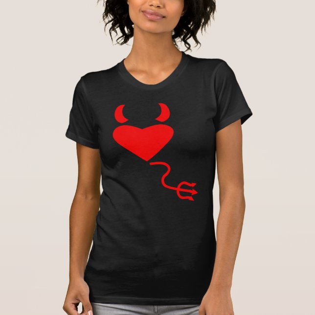 Love Heart with Devil Horns and Tail T-Shirt (Front)
