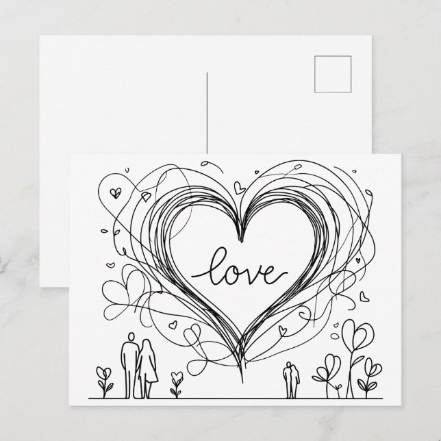 Love Heart with Hand-Drawn Lines  Postcard (Front/Back)