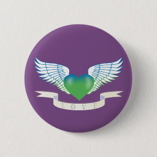 Love heart with wings 6 cm round badge