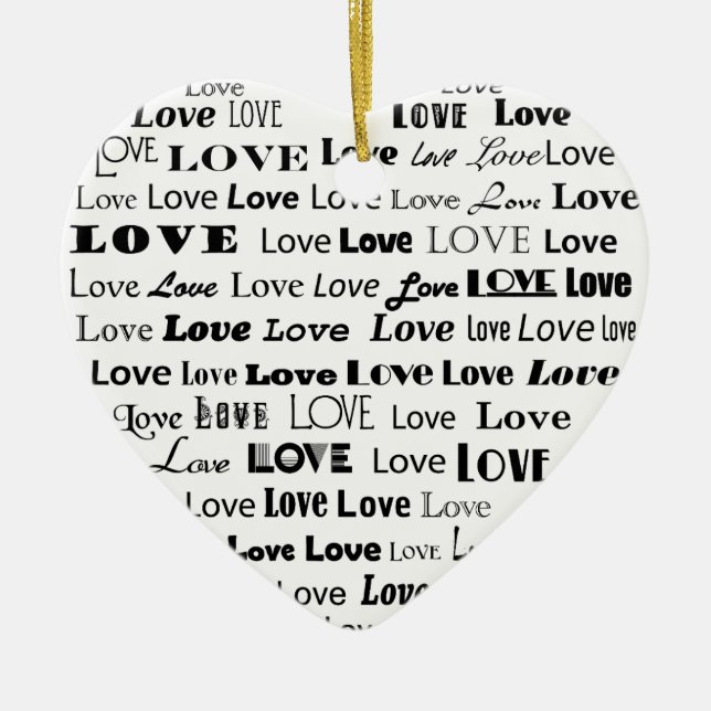 Love Heart Word Cloud - Black Ceramic Tree Decoration (Front)