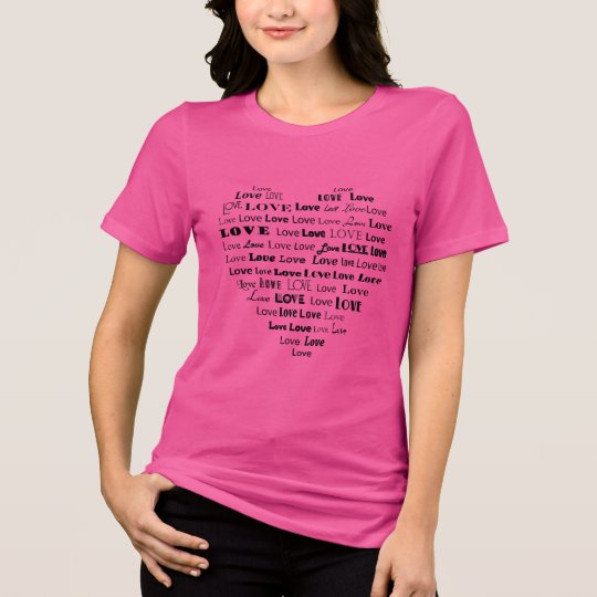 Love Heart Word Cloud in Black T-Shirt